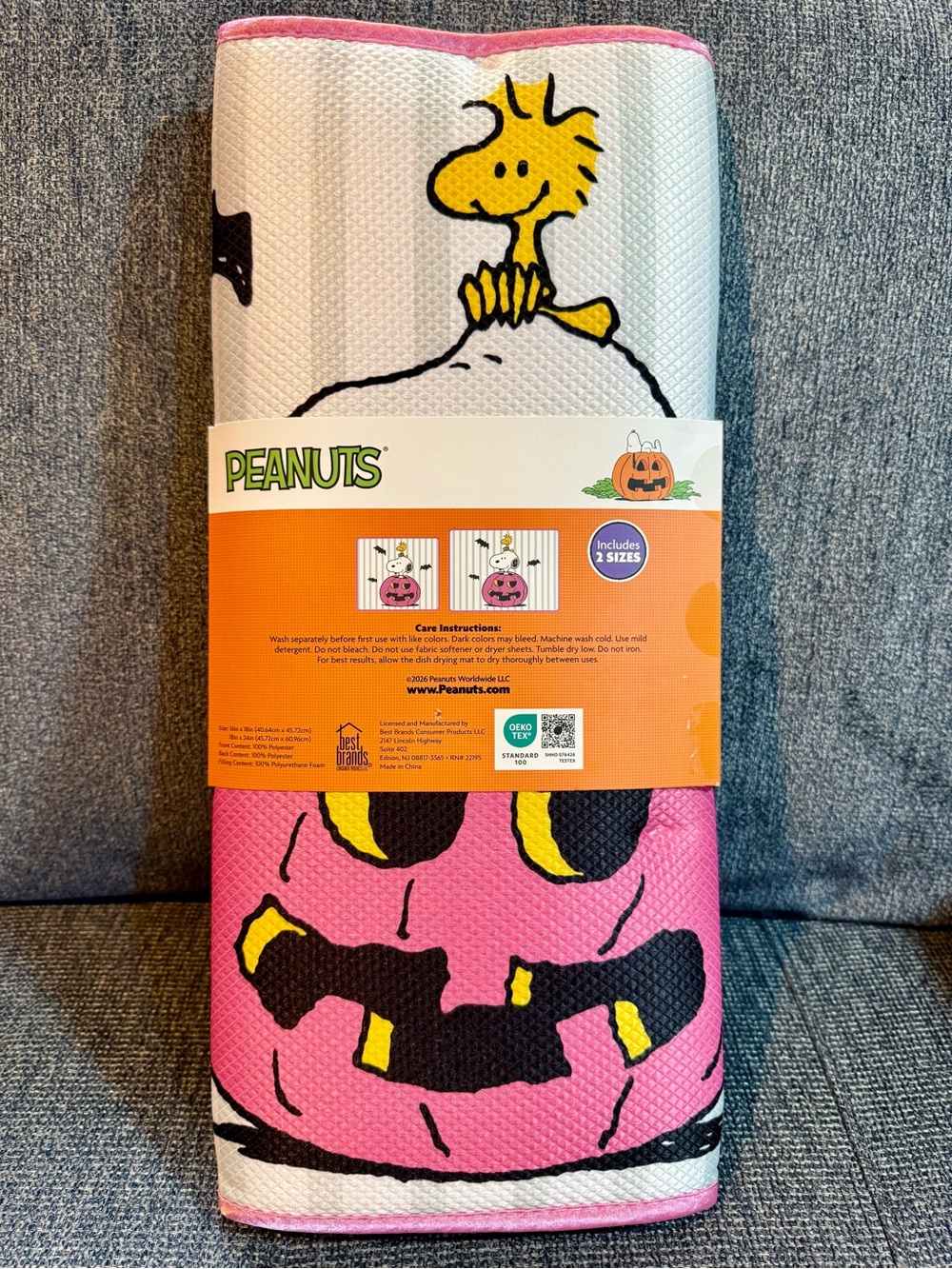 Peanuts Snoopy & Woodstock Halloween Two Pack Pink Dish Drying Mats NEW!!